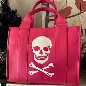 Pink Structured Tote Bag with Skull Design